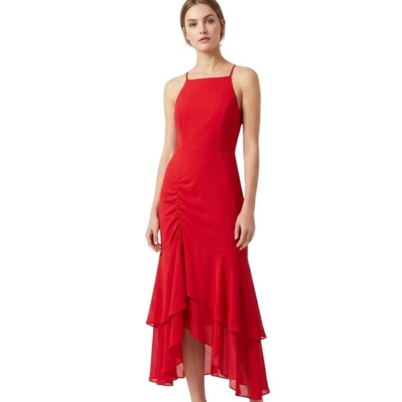 Lulus Dresses & Skirts - Lulus Maxi Dress Womens L Red Ruched High-Low Hem Square Neck Adjustable Straps‎